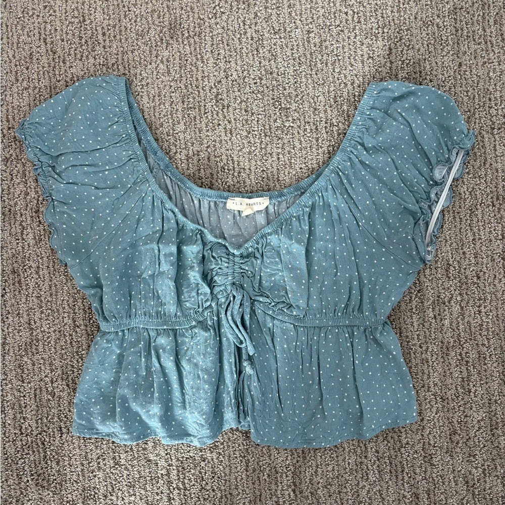 La Hearts Teal Polka Dot Blouse